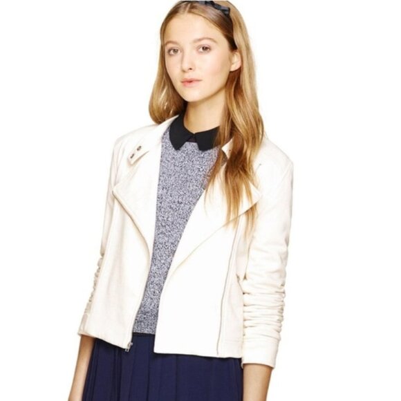 Aritzia Jackets & Blazers - Aritzia Sunday Best Kerouac Biker Jacket White Size 2 Moto Sweatshirt Minimalist